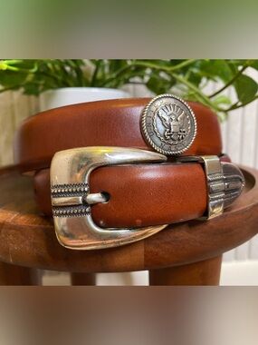 ENMON Belt CONCHO WESTERN ITALIAN  Leather SIZE 32 United States Navy Emblem